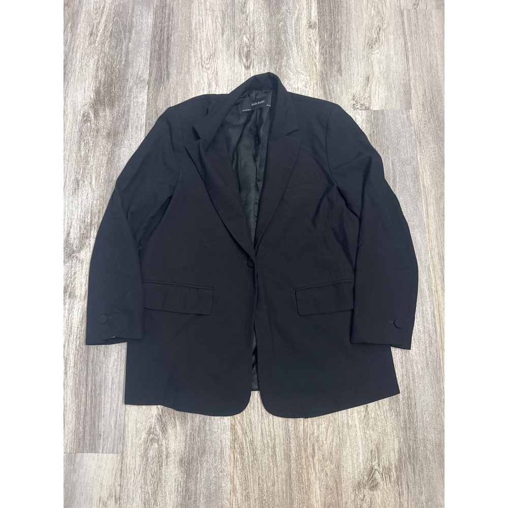Zara Women's Black Single Button Tailored Blazer Jacket Size Medium Pocketed